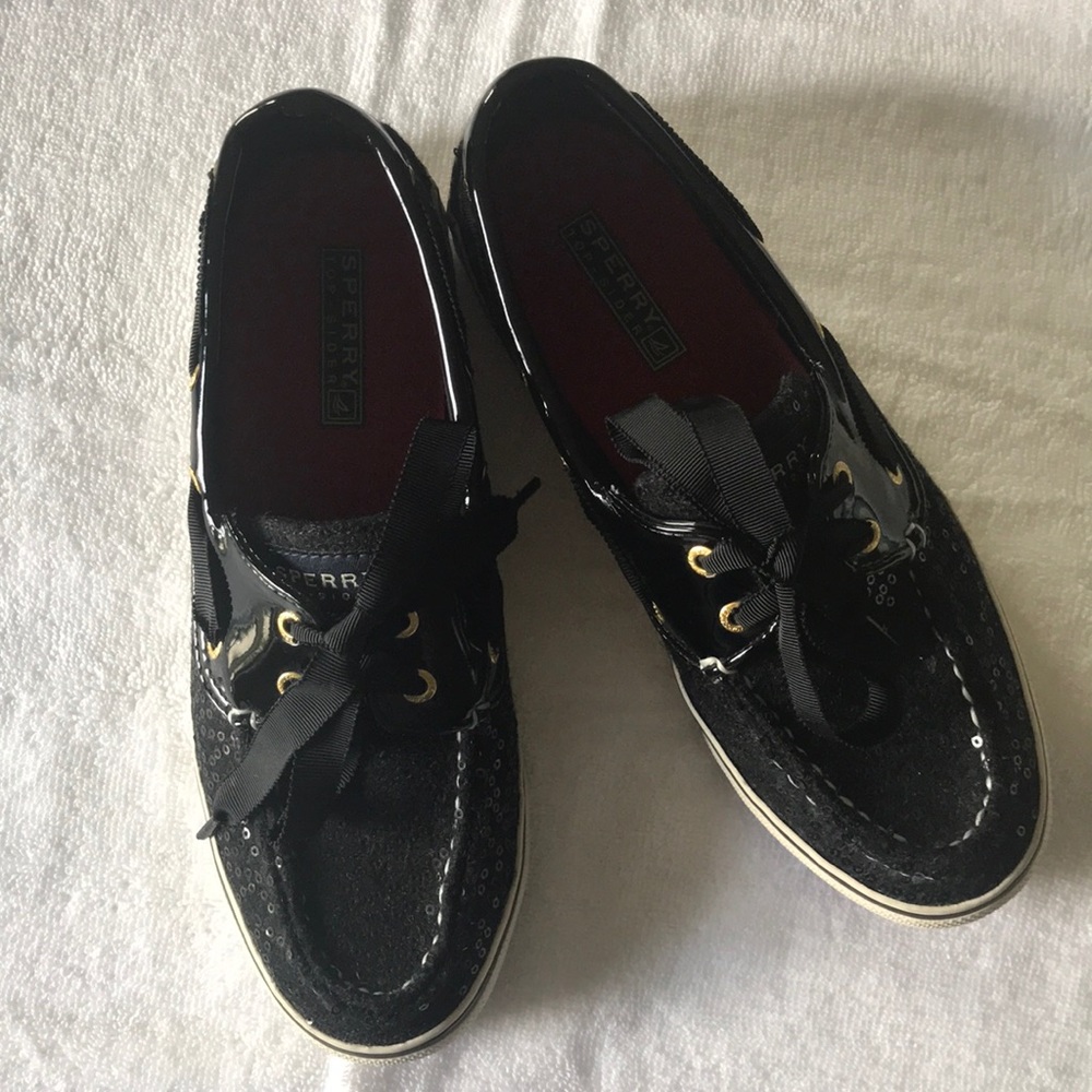 Sperry Topsider in sequined black wool